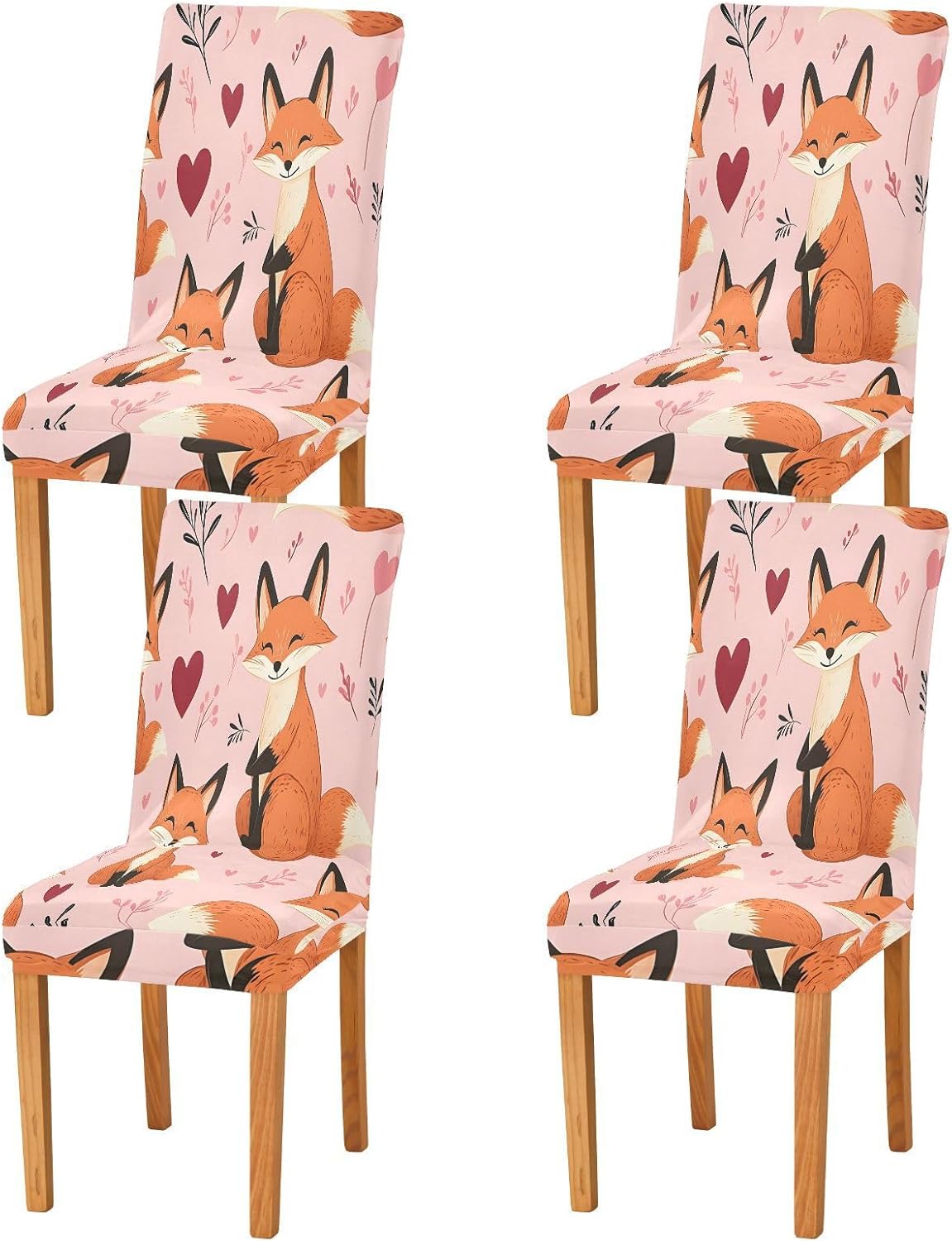 ALAZA Chair Covers for Dining Room, Pink Fox Love Pattern Stretch Chair Cover Sets Chair Protector Removable Washable for Ktichen Restaurant Hotel