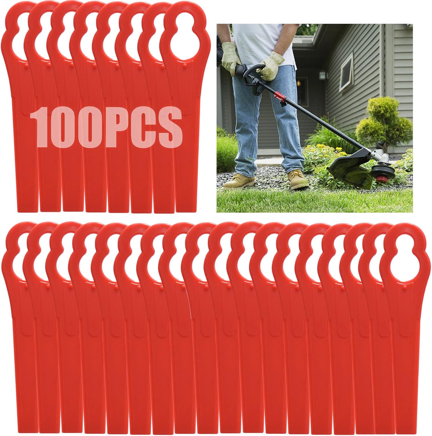Beamely 100 Pcs Plastic Grass Trimmer Blades