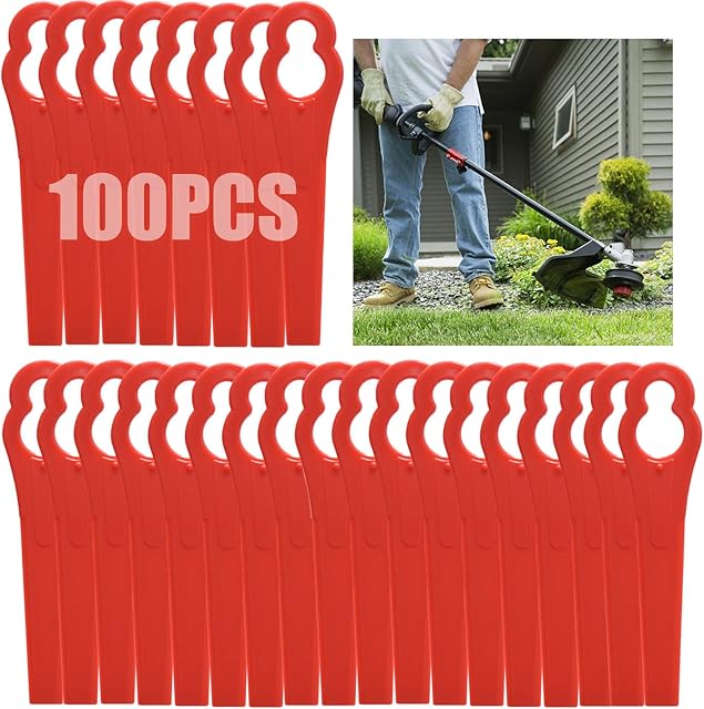 100 Pcs Plastic Grass Trimmer Blades, Cordless Strimmer Blades 83 mm Lawn Mower Cutting Blades Garden Mower Replacement Blades for Einhell Grass Strimmer-Red