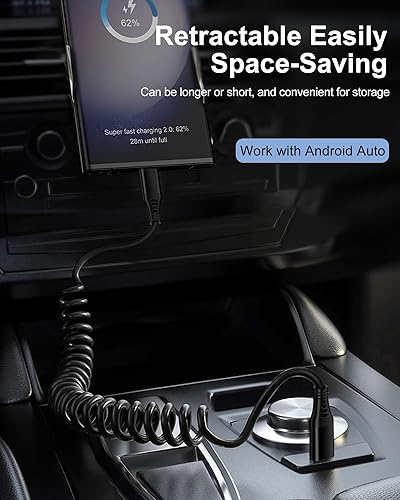 Miniatura 4 de 3+6 pies Cable USB C en espiral para iPhone 15 Pro Max15Pro15 Plus, cable Android USBC para auto USB-C a tipo C, cargador de teléfono, cable de