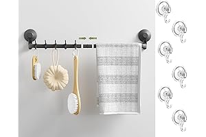 Upgrade Heavy Duty Suction Cup Towel Bar and 6 Packs Clear Luxear Suction Cup Hooks
