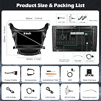 Vista 8 de [4+64G] Android 15 Estéreo de coche para Hyundai Elantra 2014-2016, Hikity 9 pulgadas IPS pantalla táctil Radio inalámbrico Carplay Android Auto