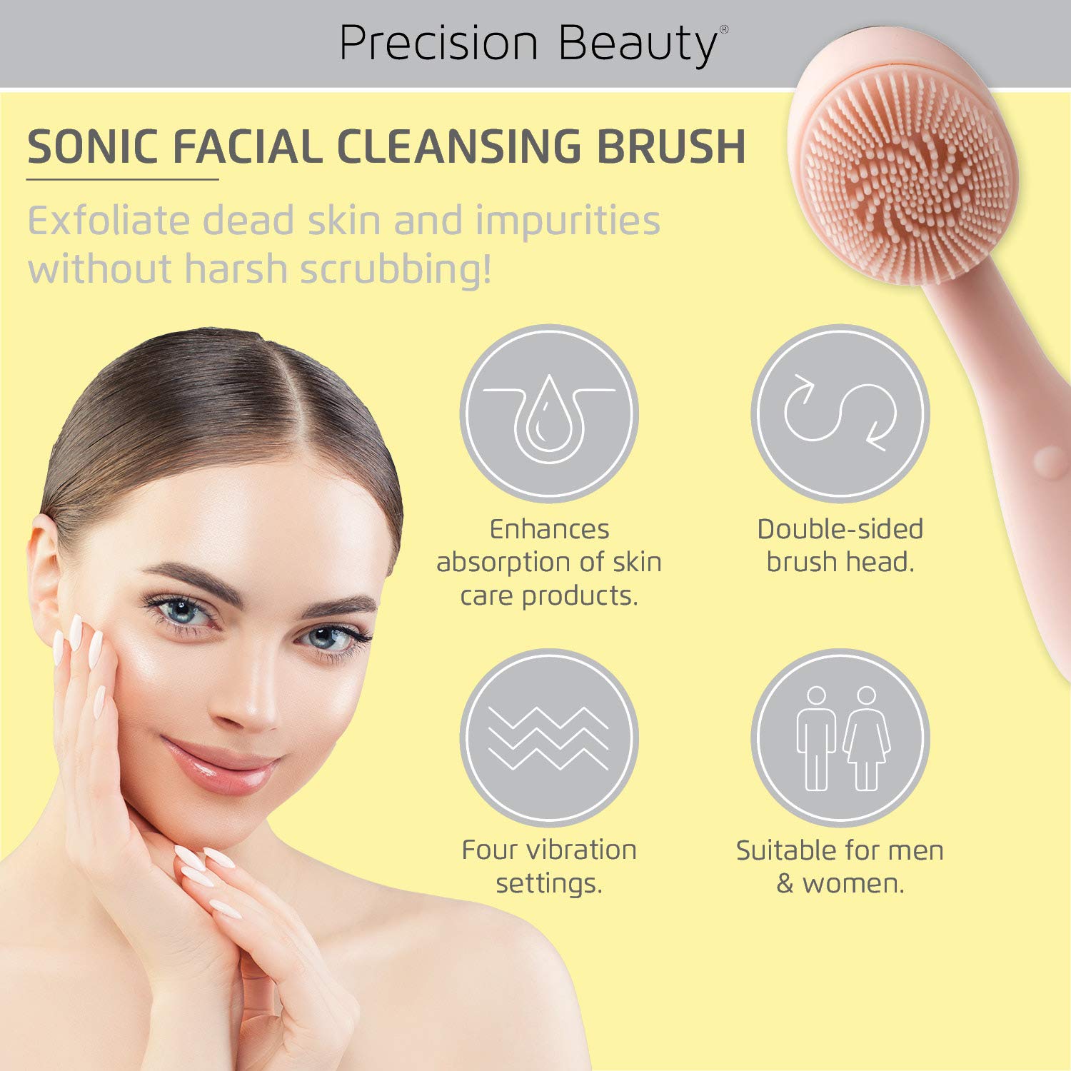 Sonic Facial Cleansing Brush by Precision Beauty | Powered Face Brush | Anti-Aging Silicone Face Scrubber for Skin Renewal | Waterproof : Beauty & Personal Care