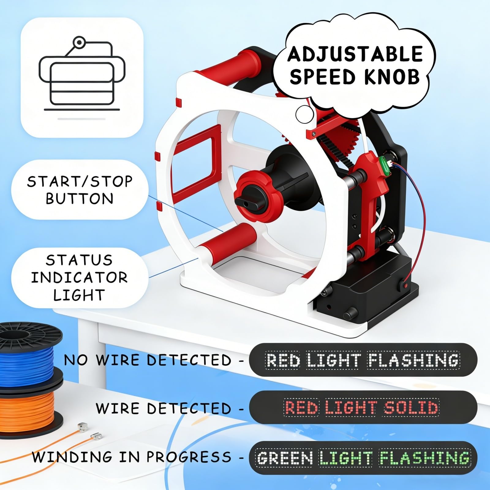Bobina de filamento 3D, máquina rebobinadora eléctrica con parada automática, carrete universal de 1 kg, recarga sin enredos, para PLA PETG, ABS, TPU