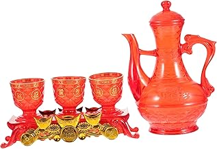 KJHBV 1 Conjunto De Copos Vintage Acessórios Vermelhos Retro Copos De Bebida Templo Copo De Água Budista Tigela De Água Benta Pequena Oferta Copo Licor Chaleira Oferecimento Suprimentos
