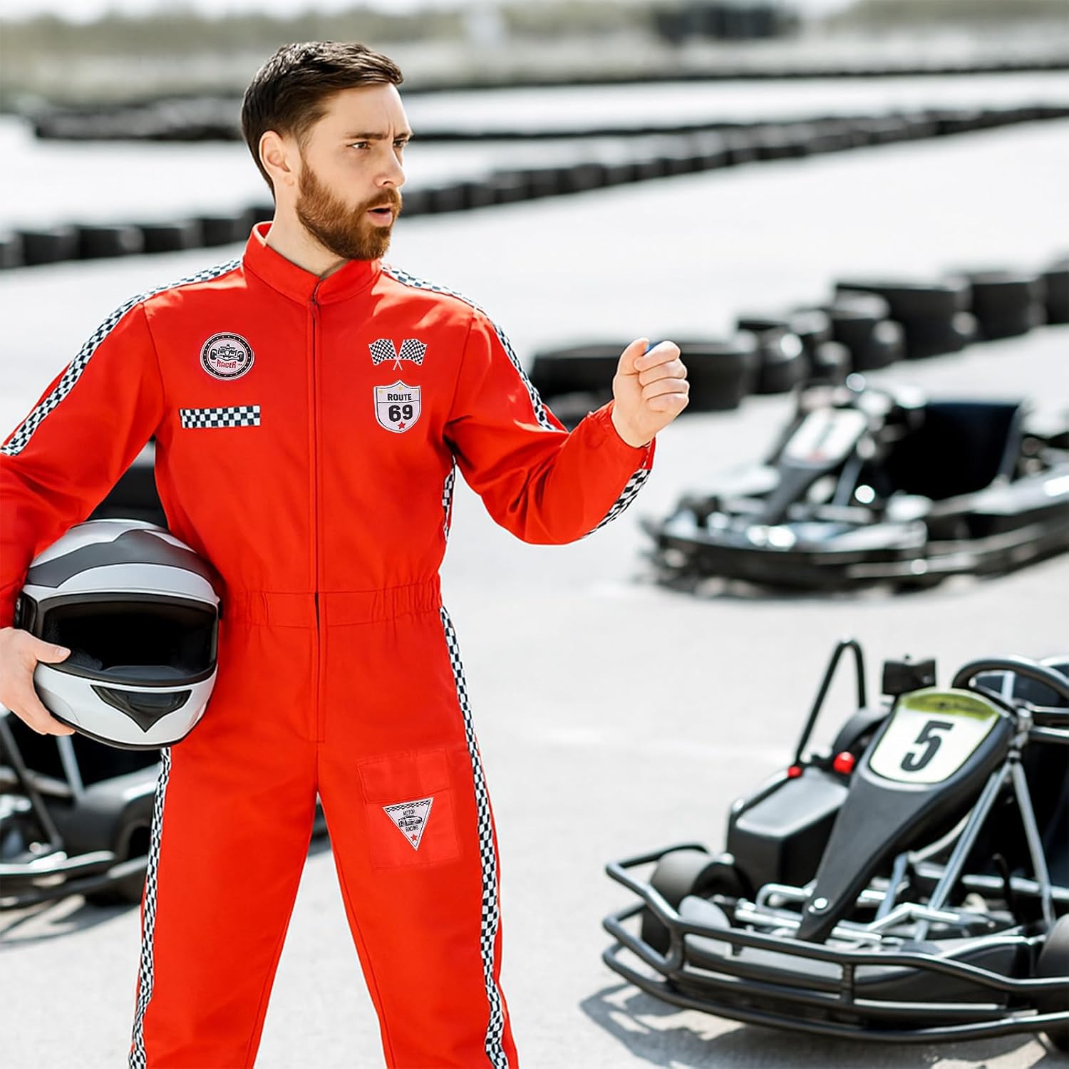 Race Car Driver Costume for Slim Adults, Racing Jumpsuit Racing Onesie Jacket for Halloween Men Women Cosplay Outfit - Image 6