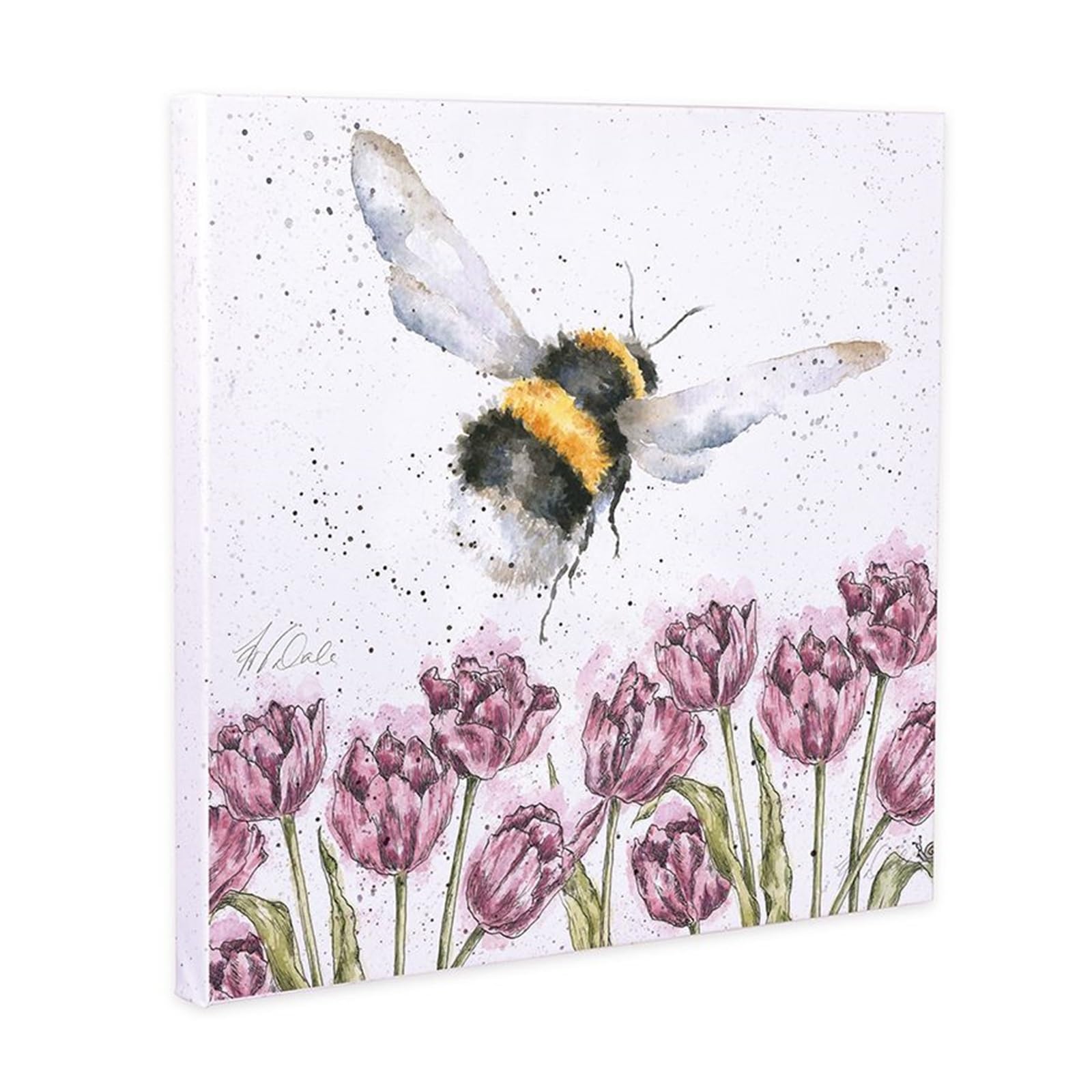 Wrendale Designs Flight of The Bumble Bee Canvas Wall Art Picture Print 20cm Square White
