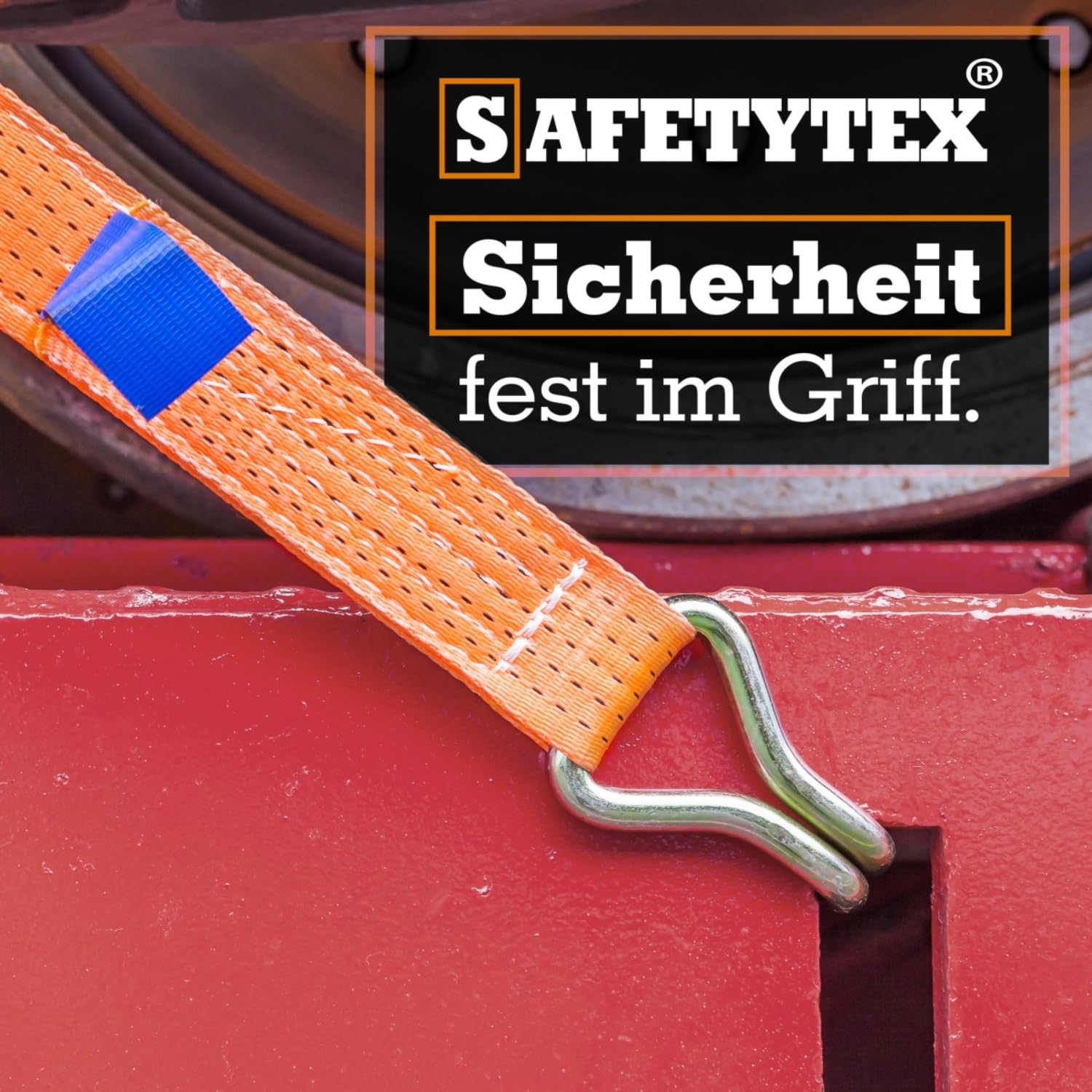 Safetytex Spanngurt 4t zweiteilig mit Ratsche & Spitzhaken – 4m lang 50mm breit – LC 2000/4000 daN – Zurrgurt zweiteilig – Profi-Ratsche – 100% Polyester (10 Stück)