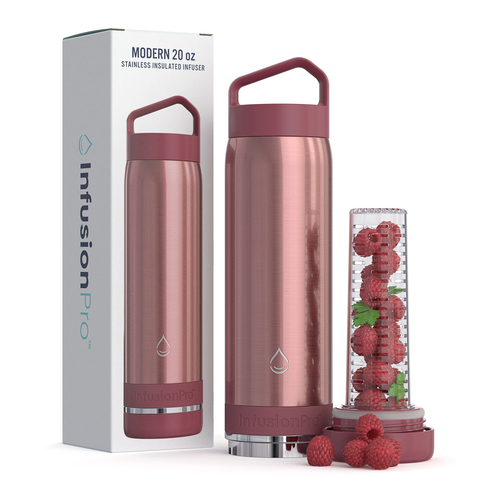 Infusion Pro Fruit Infuser Water Bottle Vacuum Insulated (20 oz) Stainless Steel : Fruit Infusion Recipe eBook : Bottom Loading Water Infuser for More Flavor : Easy Cleaning : Great Gift Water Bottle