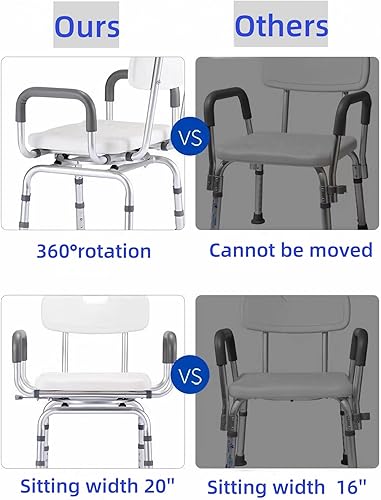 Miniatura 4 de Regalos para personas mayores, silla de ducha giratoria de 360 para ducha interior, asientos de ducha para personas mayores con brazos y espalda,