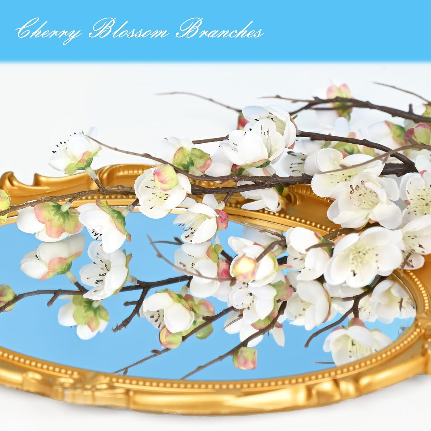 Waipfaru 4 Pcs Faux Cherry Blossom Branches, 36'' Cherry Blossom Tree Decor with Long Stems, Artificial Flowers for Tall Vases Spring Home Decoration (White) - Image 2