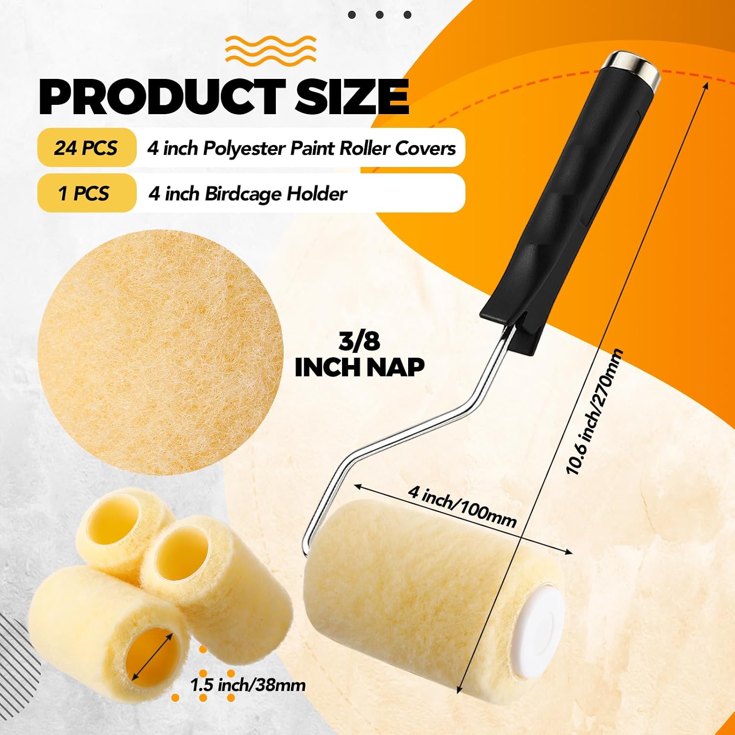 24 Pcs 4 Inch Mini Paint Roller with Roller Frame Kit 3/8 Inch Nap Polyester Paint Covers for Painting Trims, Edges, Corners, Small Areas