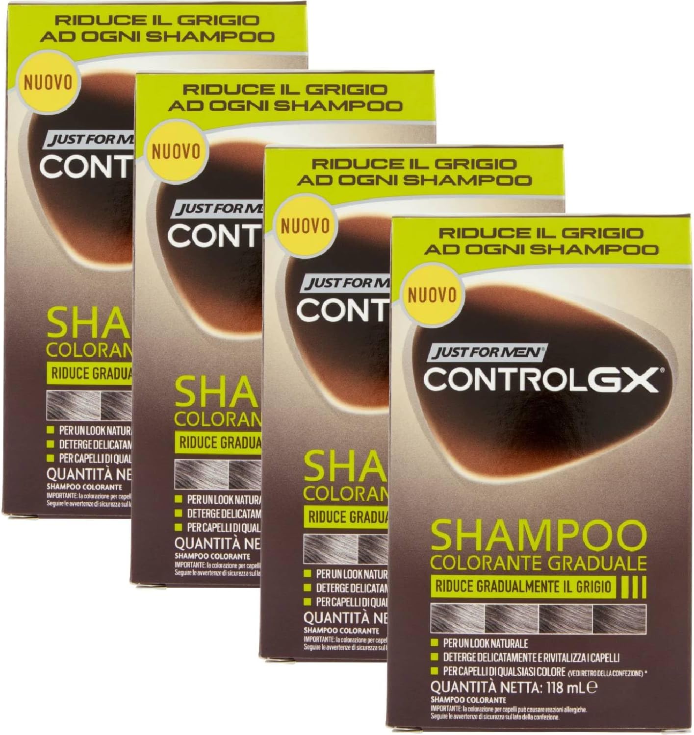 Control GX Grey Reducing Shampoo, Gradual Hair Color, 4 fl oz - 4 Pack (Packaging May Vary)