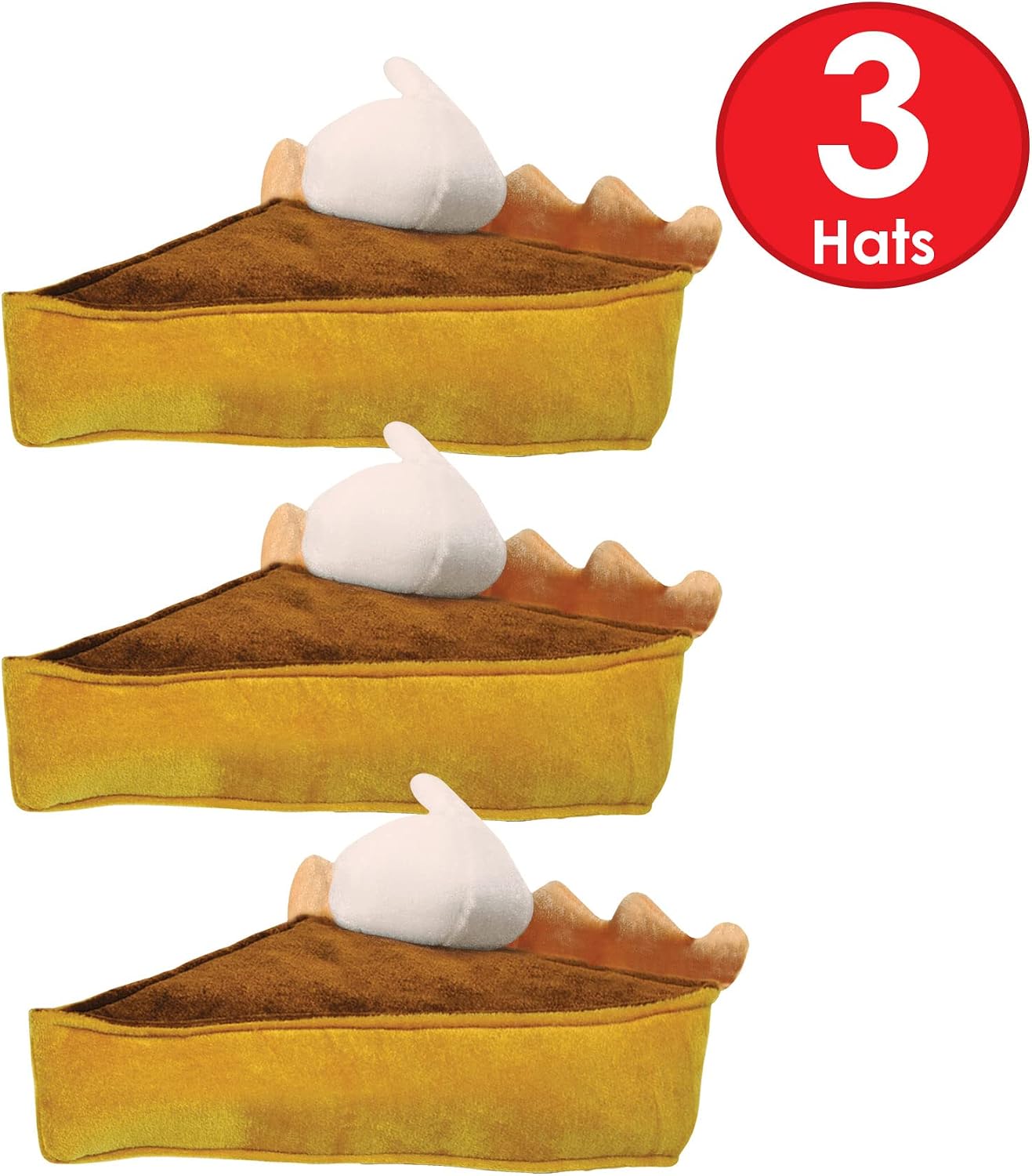 Beistle Plush Fabric Novelty Pumpkin Pie Hats For Thanksgiving Holiday Costume Dress Up, Turkey Trot Headwear, Photo Booth Props, Brown/Tan/White, Pumpkin Pie - 3 Piece