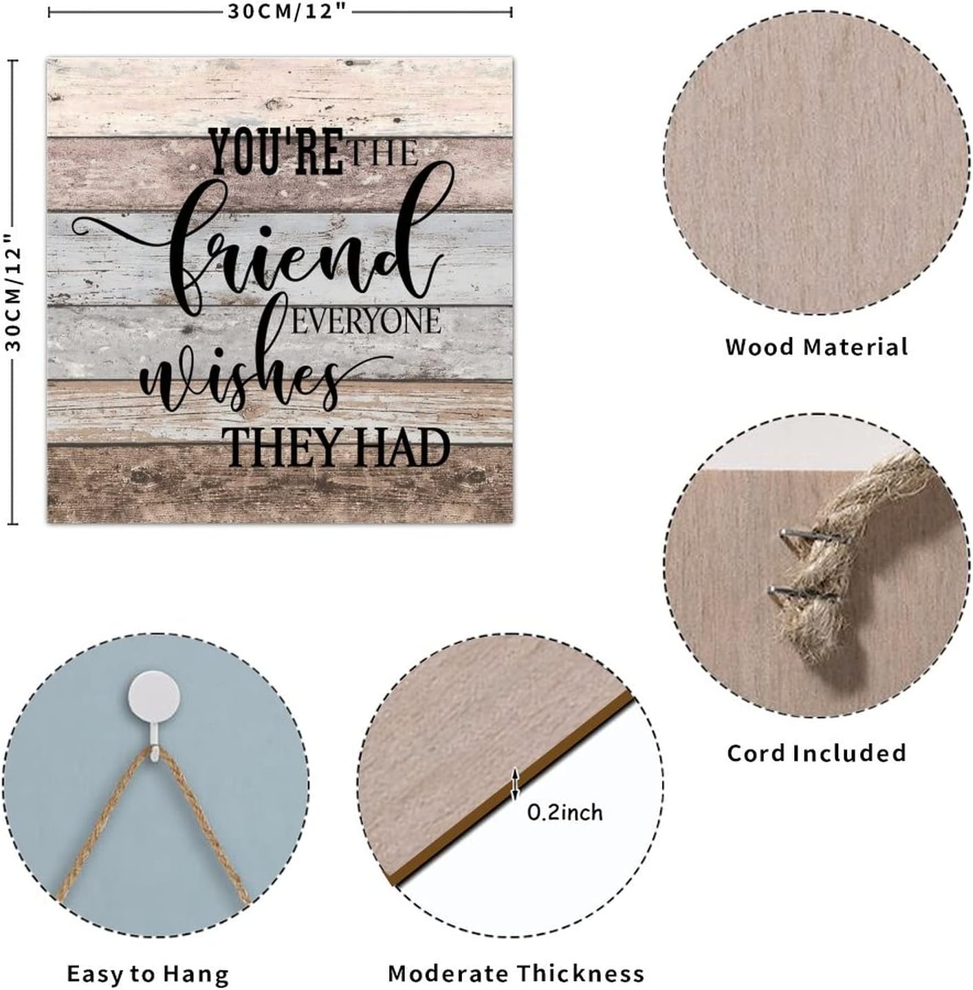 Inspirational Decorative Wood Pallet Sign You Are The Friend Everyone Wishes They Had Wood Door Hanger Sign Wall Sign Aesthetic Farmhouse Wall Decorations for Front Door Living Room 12x12in