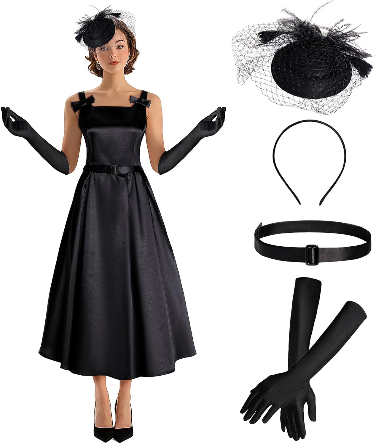 Women's 1950s Audrey Hepburn Style Dress Vintage Swing Cocktail Dresses Tea Party Outfits