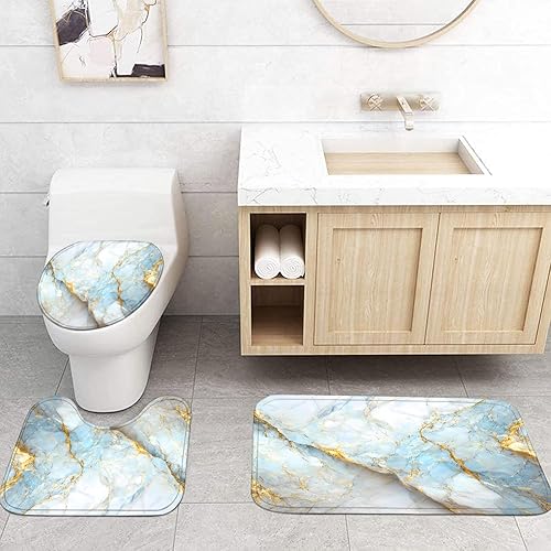 Vista 50 de Nkzply Juego de 4 cortinas de ducha de mármol negro con alfombras, juegos de baño dorados con cortina de ducha y alfombras, accesorios de decoración