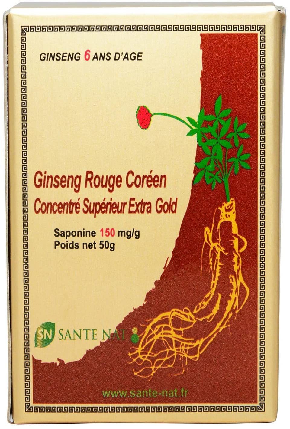 GINSENG ROUGE Coréen 50G EXTRA GOLD - Extrait Concentré 6 ans d'âge - Saponine Supérieur à 150mg [Ginsenosides Rg1+Rb1+Rg3 = 15mg/g mini] par Santé Nat