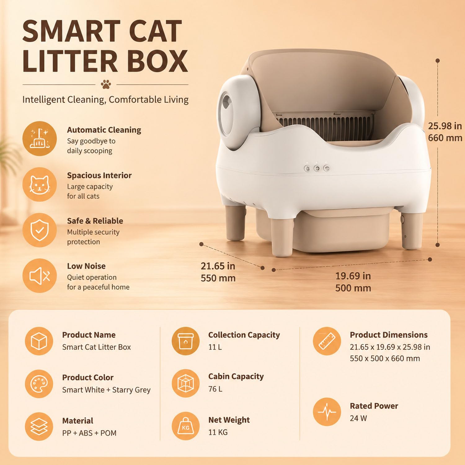 Caja autolimpiante WiFi con doble sensor y filtro eliminador de olores | Baño WiFi autolimpiante sensores peso-infrarrojo, doble control de olores y desmontaje completo