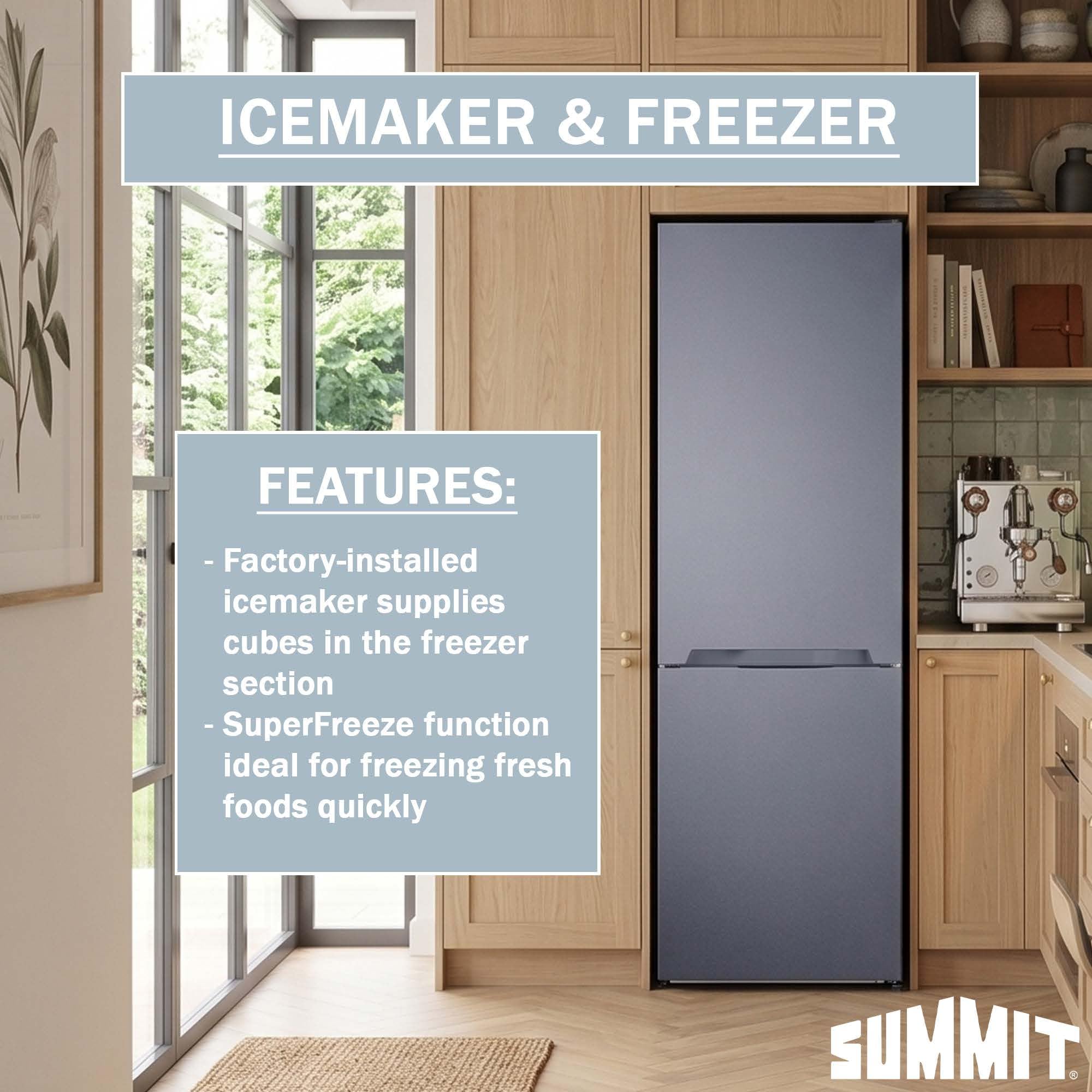 Summit 24" Bottom Freezer Refrigerator, Counter Depth Refrigerator- Freezer, With, Ice Maker, Stainless Steel - FFBF124SSIM (Right Hand Door)