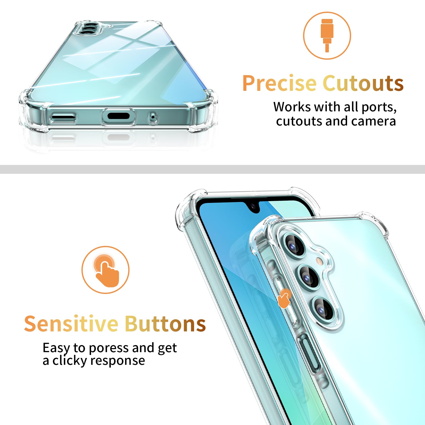 FLLAO 4 in 1 Cover per Samsung Galaxy A16 5G con 2 Pellicola Vetro Temperato e 1 Pellicola Protezione Fotocamera, [Protezione Antiurto Militare] Antishock Custodia per Samsung A16 5G, Trasparente