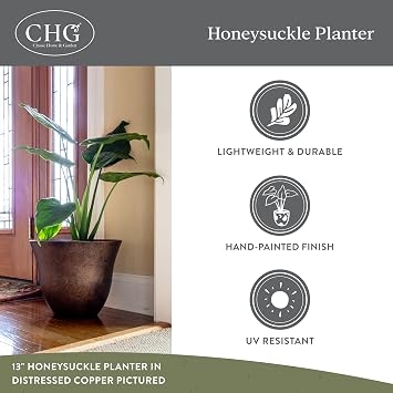 Classic Home and Garden Honeysuckle Teras Saksısı, Bahçe Bitki Saksısı, 38,1 cm, Distressed Copper