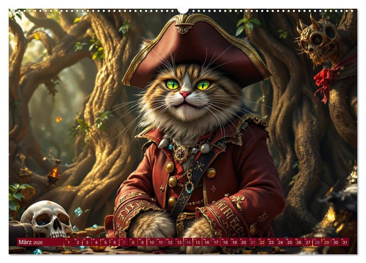 Piratenkatzen- Samtpfoten auf Kaperfahrt (Wandkalender 2026 DIN A2 quer), CALVENDO Monatskalender: Die Abenteuer der Piratenkatzen. (CALVENDO Tiere)