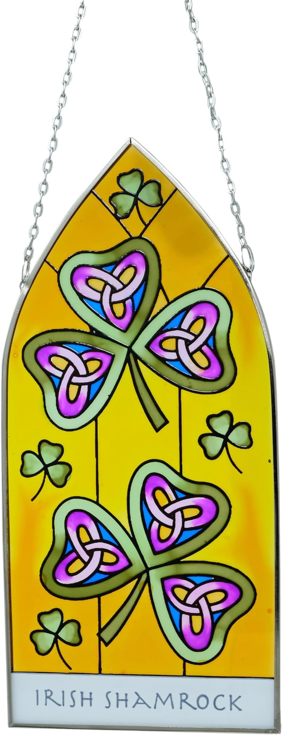 Irish Shamrock Gothic Stained Glass Design Window Hang Suncatcher