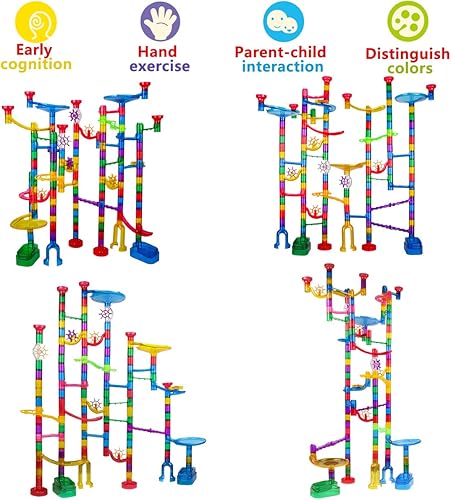 Miniatura 6 de Meland Juego de carreras de canicas para niños, 153 piezas de pista de carreras de mármol, laberinto de mármol, juego de locura, juguete de torre de