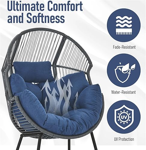Miniatura 4 de HUMMUH Silla de huevos de gran tamaño para exteriores, silla de mimbre con soporte para patio, patio, dormitorio, sala de estar, capacidad de 350
