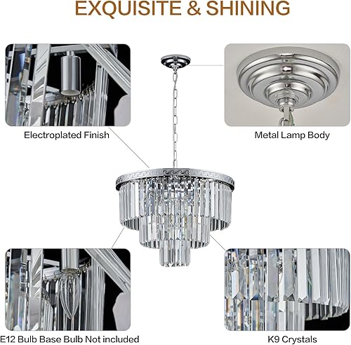 Miniatura 3 de YOLIZUOT Candelabros modernos de cristal, lámpara redonda colgante de 3 niveles, 6 luces para comedor, sala de estar, isla de cocina