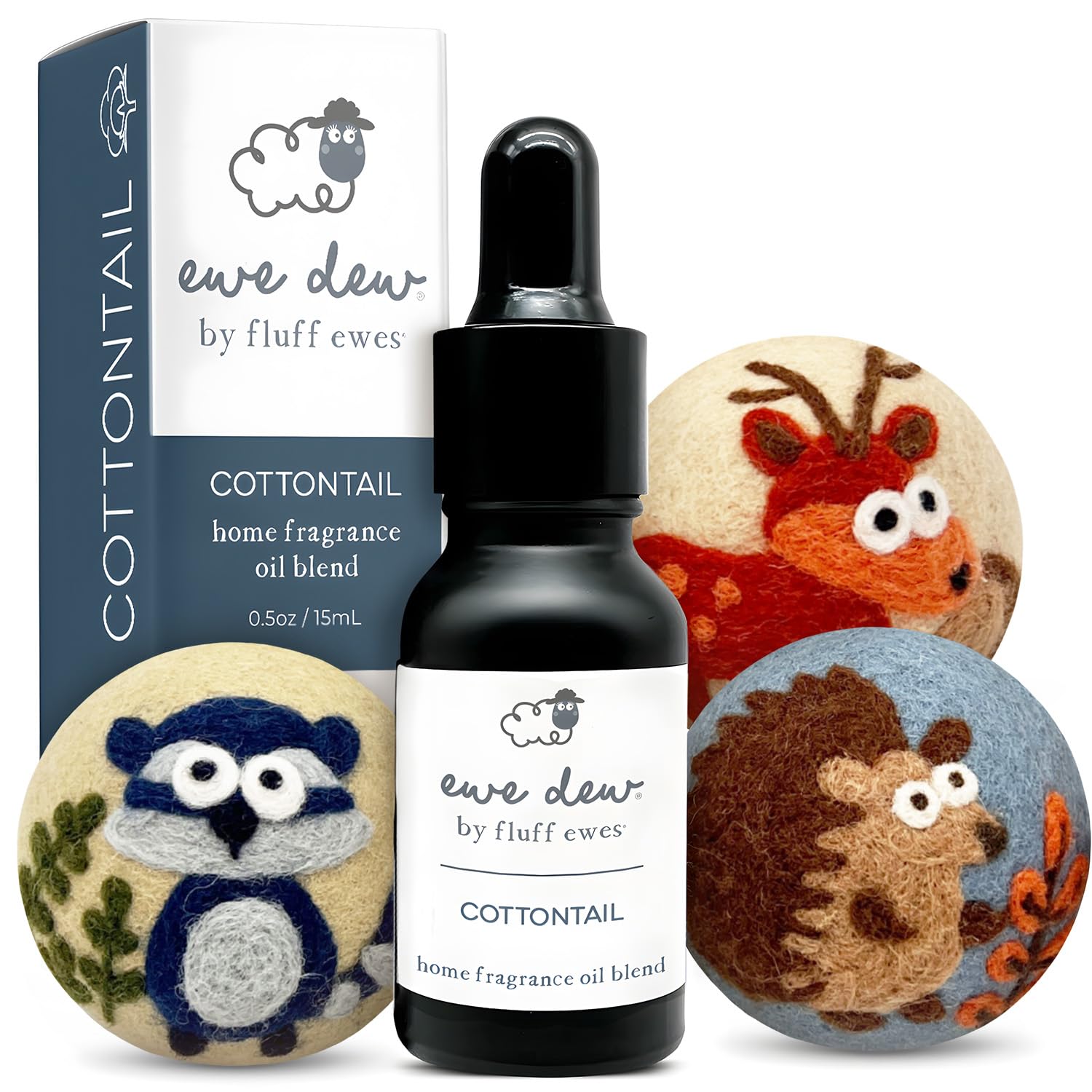 Hedgehog Wool Dryer Balls &amp; Cottontail Essential Oil Bundle