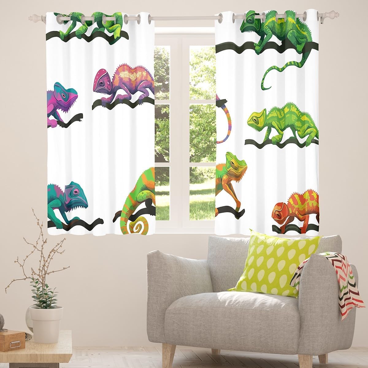 Lizard Curtains Creature Reptile Blackout Curtains for Child Boys Girls,Cute Chameleon Curtains & Drapes Cartoon Lovely Pet Window Curtains 76"X45",Wild Animal Wild Safari Theme Kawaii Room Decor