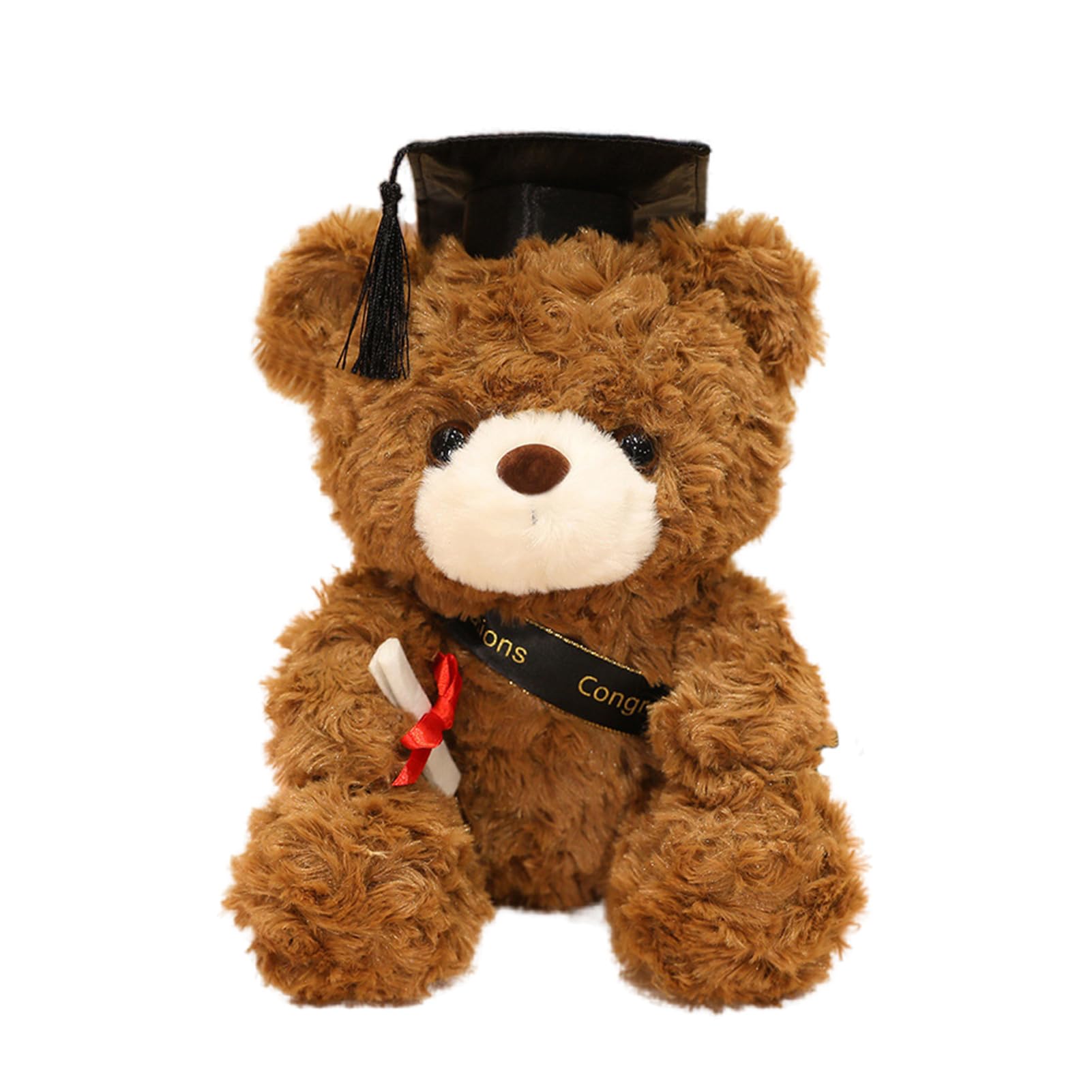 Oso de peluche de graduación con sombrero de doctorado, osito de graduación, regalo de graduación, 23 cm, amuleto de la suerte para graduación (marrón - negro)