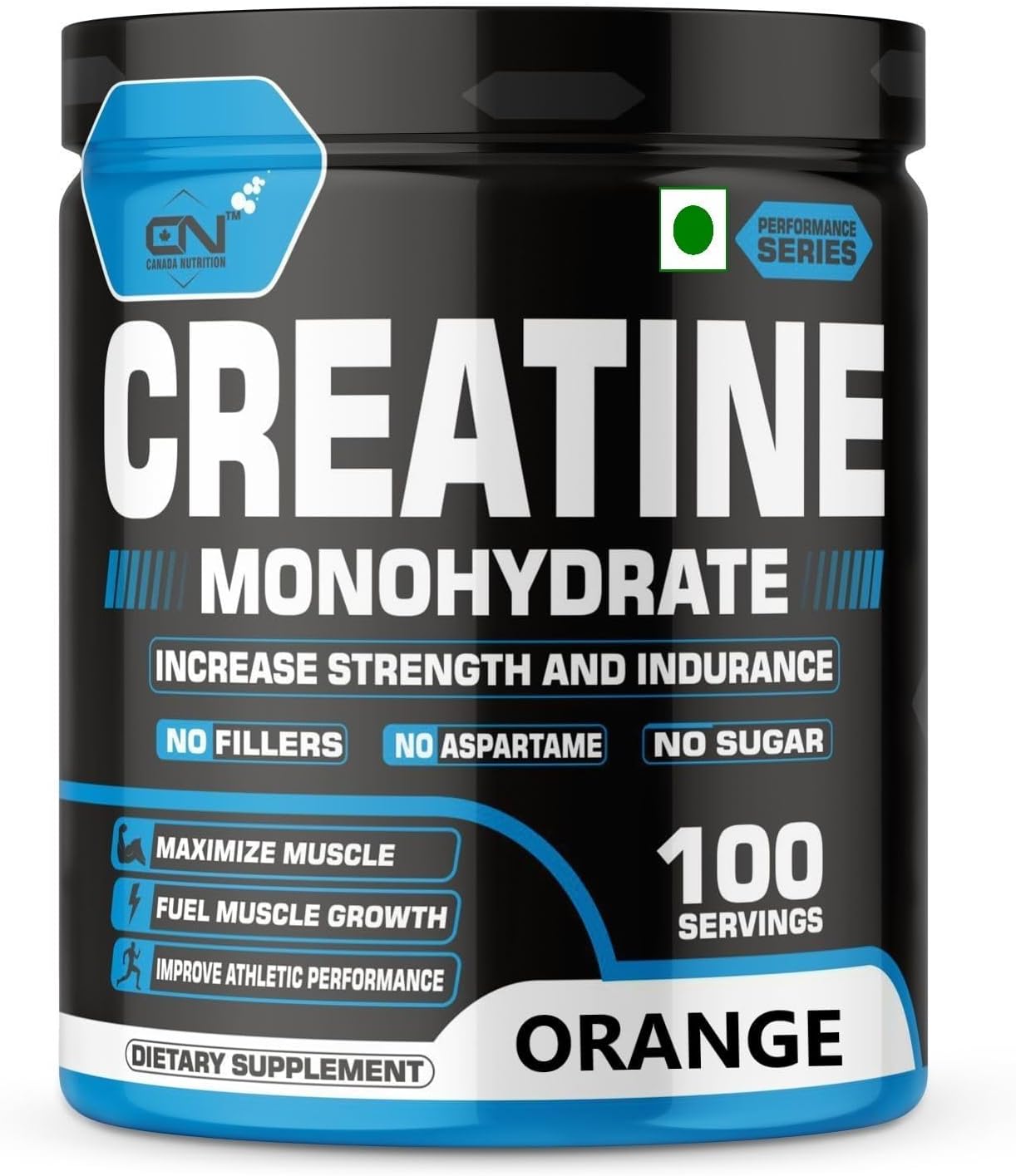 Canada Nutrition Creatine Monohydrate Powder, Strength, Reduce Fatigue, 100% Pure Creatine, Lean Muscle Building, Supports Muscle Growth, Athletic Performance, Recovery [100 Servings, Orange]