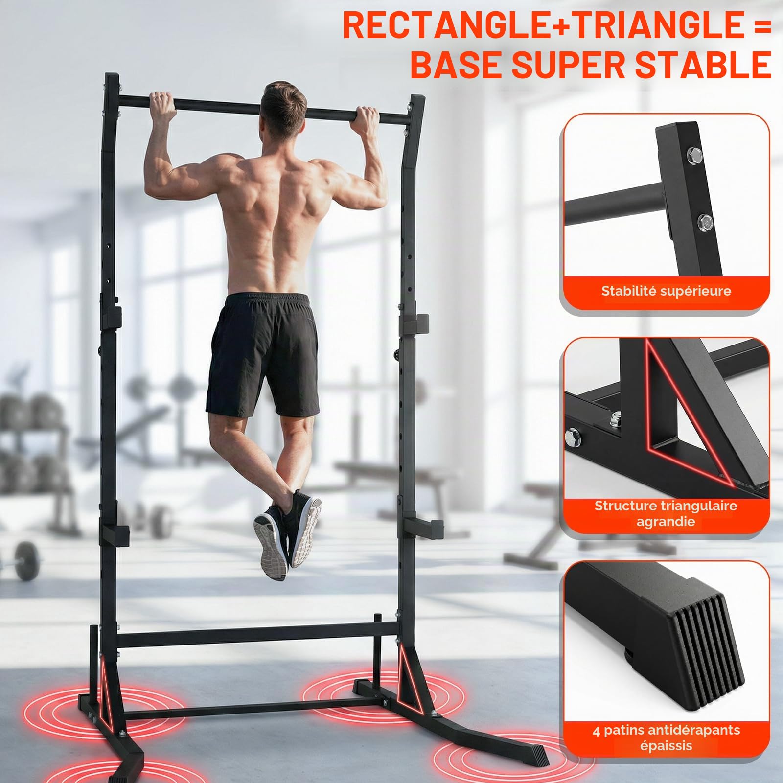 Cages de Squat, Supports Réglable de Rack Squat Multifonction Barbell, Repose haltères, Chandelles Musculation pour Maison, la Salle de Sport, Max. 300KG
