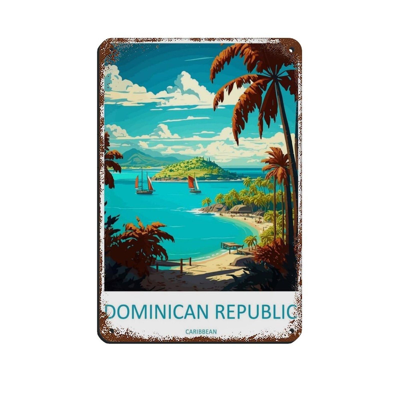 Dominica Travel Art Caribbean Travel (1) Retro Poster Metal Tin Sign Chic Art Retro Iron Painting Bar People Cave Cafe Family Garage Poster Wall Decoration 8x12inch(20x30cm)