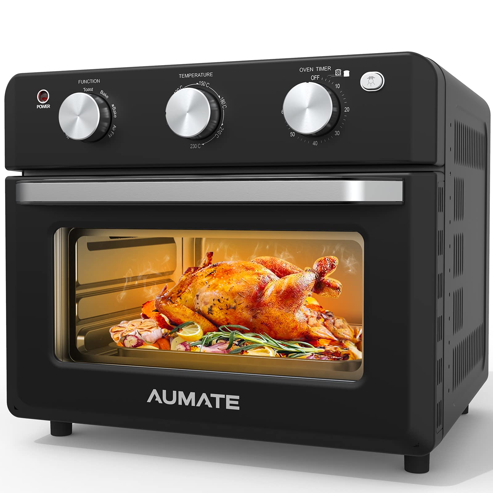 AUMATE Air Fryer Toaster Oven,18L Convection Mini Oven,1600W Large Roaster Oven,Multi Air Cooker, Countertop Oven,Rotisserie Oven with Dehydrator,Oilless Electric Oven Knob Control, 4 Accessories