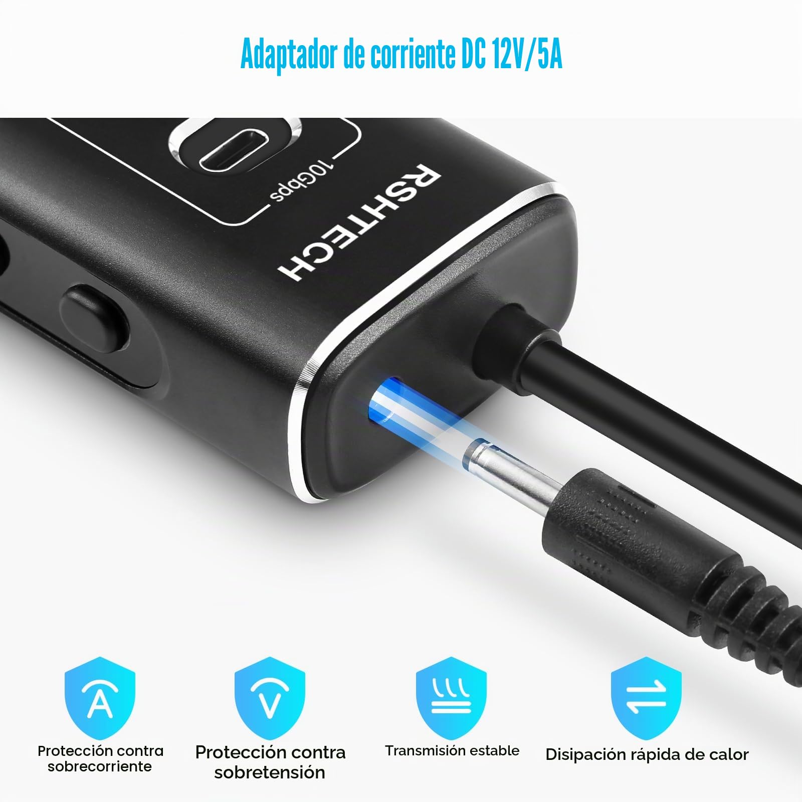 Hub USB Alimentado, RSHTECH 11 Puertos Hub USB 3.2 con Alimentación 60W(12/5A), Puerto Datos USB 10Gbps (2*Tip-C, 1*Tip-A), 7*5Gbps USB 3.0 y 20W PD, Divisor USB Aluminio con Cable 2 en 1, RSH-A11PD