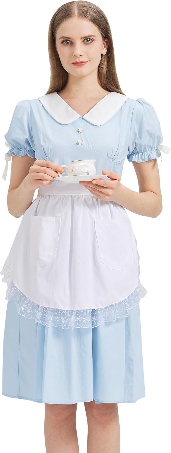 Nanxson Retro Lace Maid Costume Half Apron with Pocket | Adjustable waist tie,for Women and Girls,for Kitchen Cooking Maid Cleaning,Halloween,Christmas