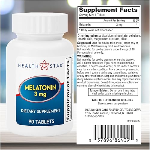 Miniatura 3 de GeriCare Tabletas de melatonina de 3 mg, equilibra la rutina nocturna  Ayuda a adaptarse a los horarios cambiantes  Promueve noches de descanso