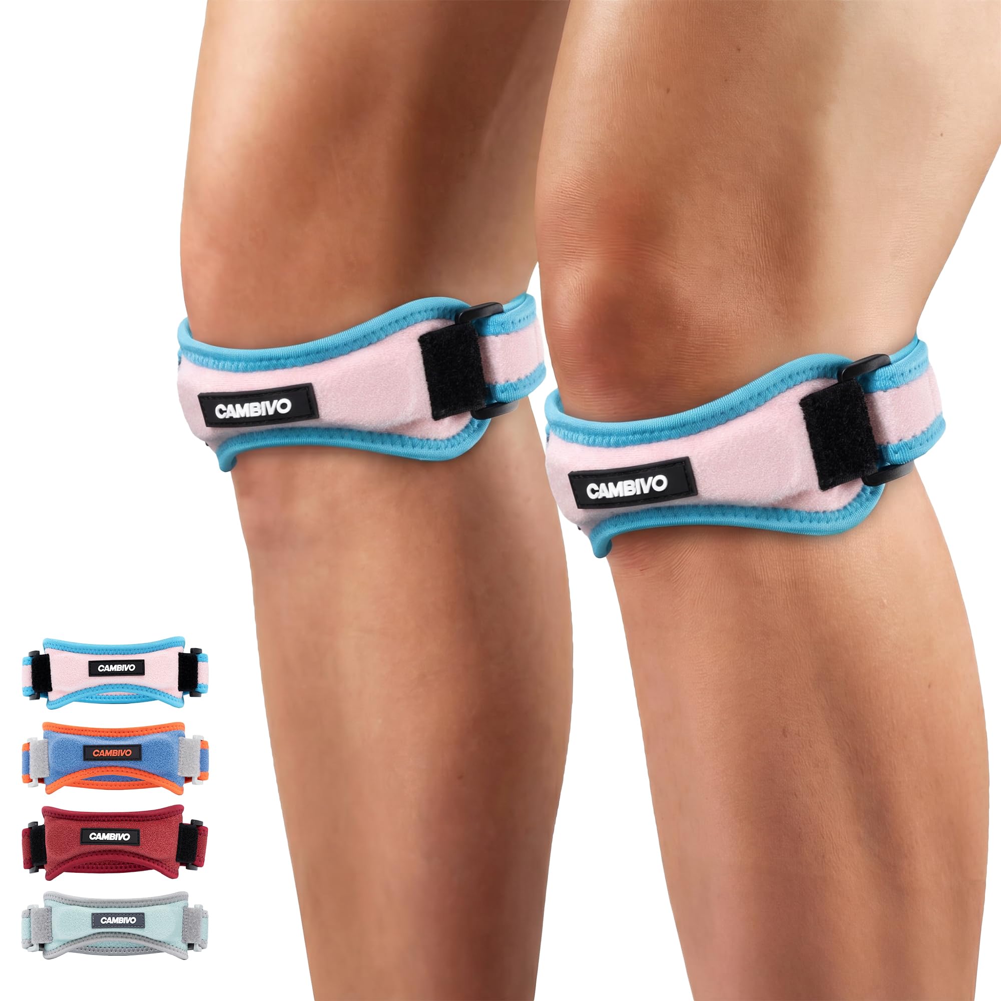 CAMBIVO 2 Pack Patella Tendon Knee Strap for Meniscus Tear & Osgood Schlatters Relief - Adjustable Knee Support for Running Stability, Jumper's Knee, Hiking & Gym Squats