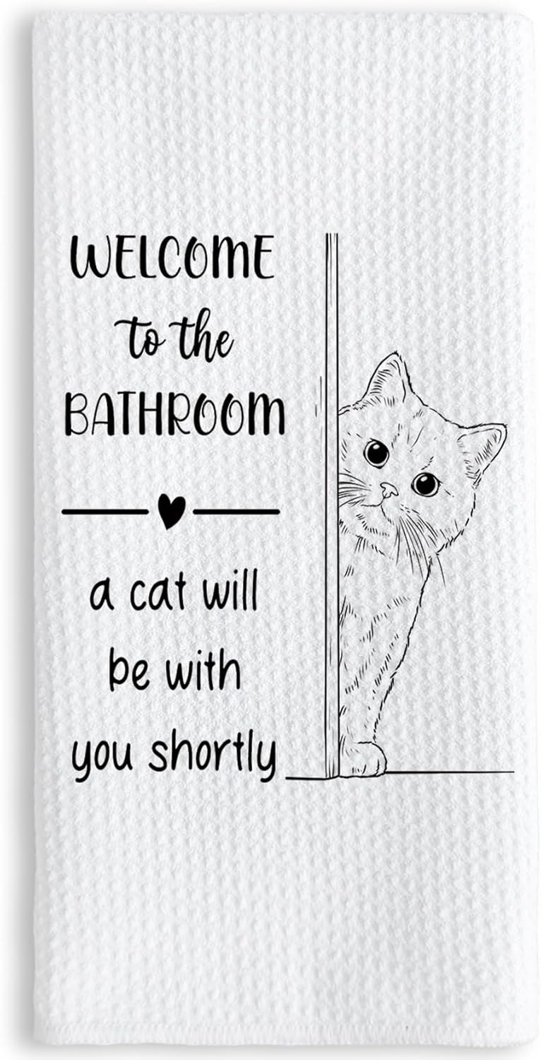 TNUW Funny Cat Bathroom Hand Towels 16x24 Inch, Cat Mom Lady Lovers Owner Gifts for Women Decorative Hand Towels for Women Bathroom Washroom Toilet Decor, Pet Lover Gifts