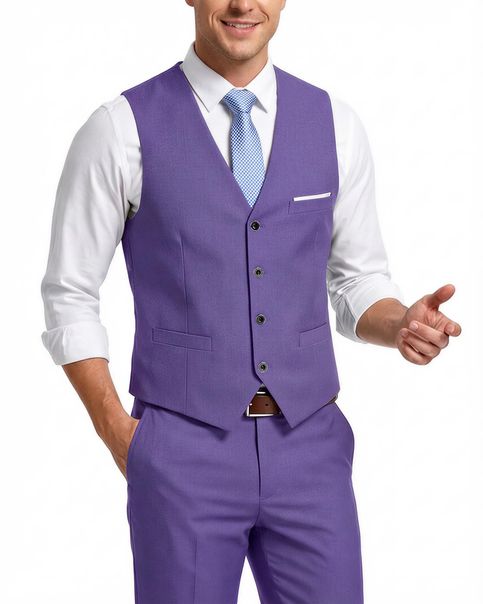 MY'S Men's 2-Piece Suit, Vest Pants Set for Men, Casual Waistcoat with Tie for Prom Wedding Homecoming