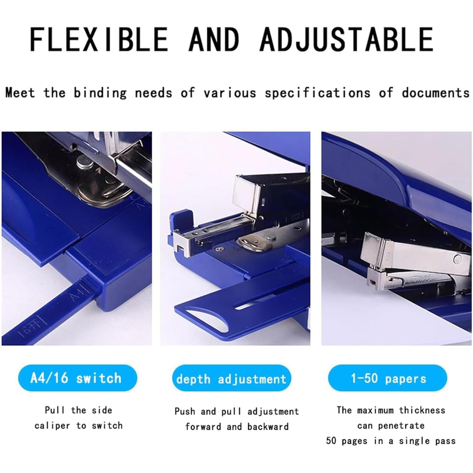 Agrafeuse Double, Petite Agrafeuse A4 À Double Tête, Type D'aiguille Universel: 24/6, 24/8, 23/6, / 23/8, Profondeur d'alimentation: 0-58mm Réglable, A4 / 16k Réglable, pour Le Papier