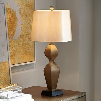 Possini Euro Design Helen 30" Tall Twist Sculptural Large Modern End Table Lamp Gold Finish Single Living Room Bedroom Bedside Nightstand House Office Home Reading Kitchen Entryway Console Family
