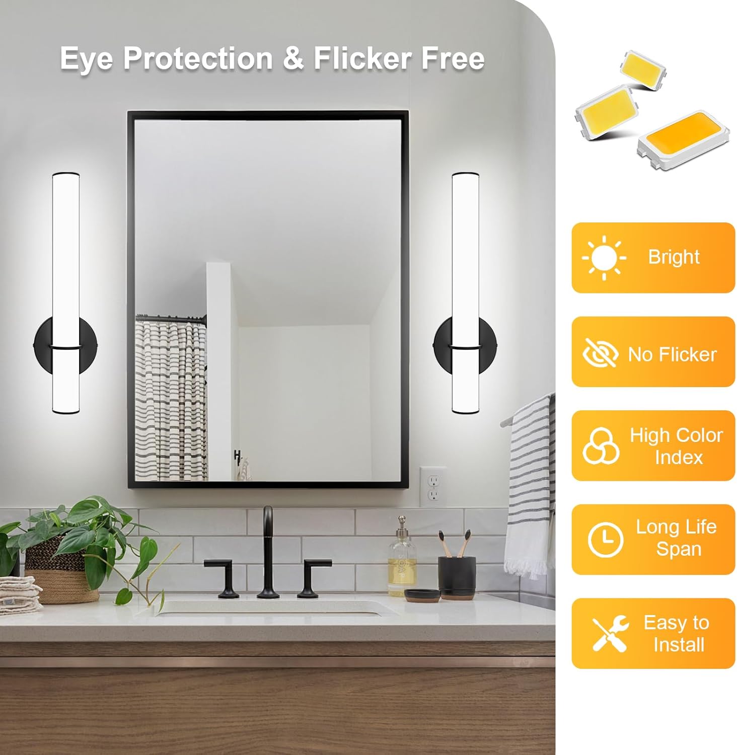 OOWOLF 17.3 Inch LED Vanity Light, 12W 1200LM 5000K Daylight Dimmable Bathroom Light Vertical or Horizontal, Modern Bathroom Led Wall Sconces, Energy Saving, for Mirror Bedroom Living Room Hallway