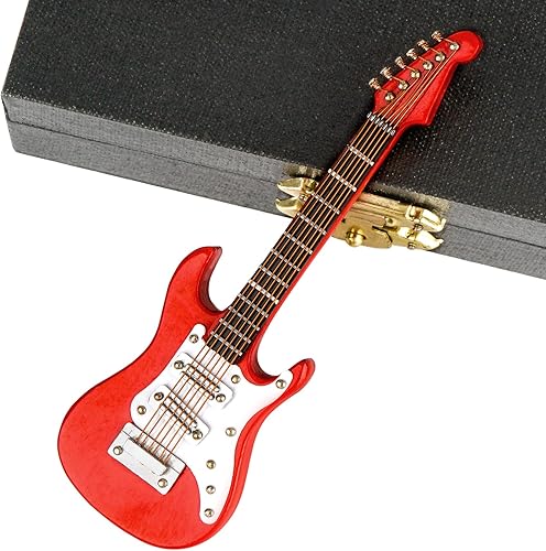 Miniatura 3 de Guitarra en miniatura con soporte y estuche, mini guitarra eléctrica de 6 cuerdas, instrumentos musicales modelo en miniatura para decoración del