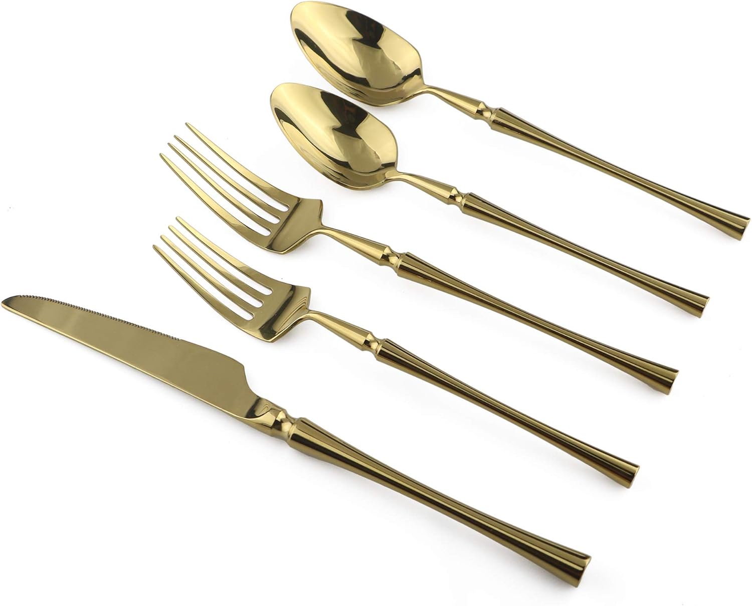5-Pieces Unique 18/10 Stainless Steel Flatware Set, Slim Round Handle, Mirror Polishing Gold, Service for 1