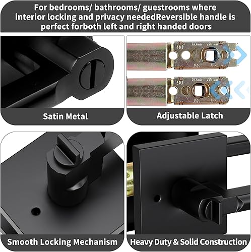 Miniatura 7 de Juego de 7 piezas de cerradura de manija de puerta interior desde el interior, paso, dormitorio, armario, puerta, herrajes resistentes, bisagras de